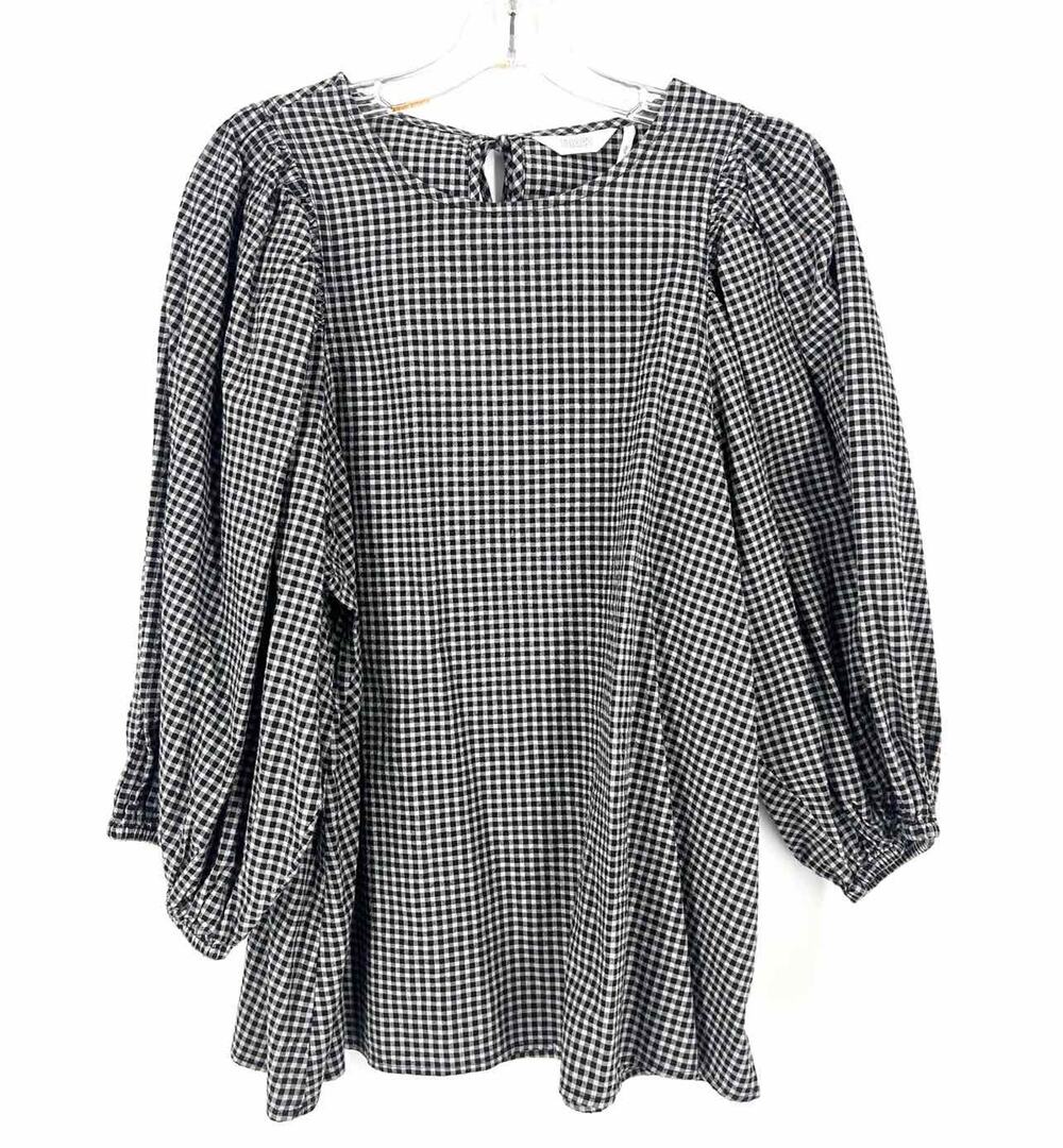 Toast Size 12 Black/White Gingham Cotton/Wool Designer Top-3/4 Sleeve
